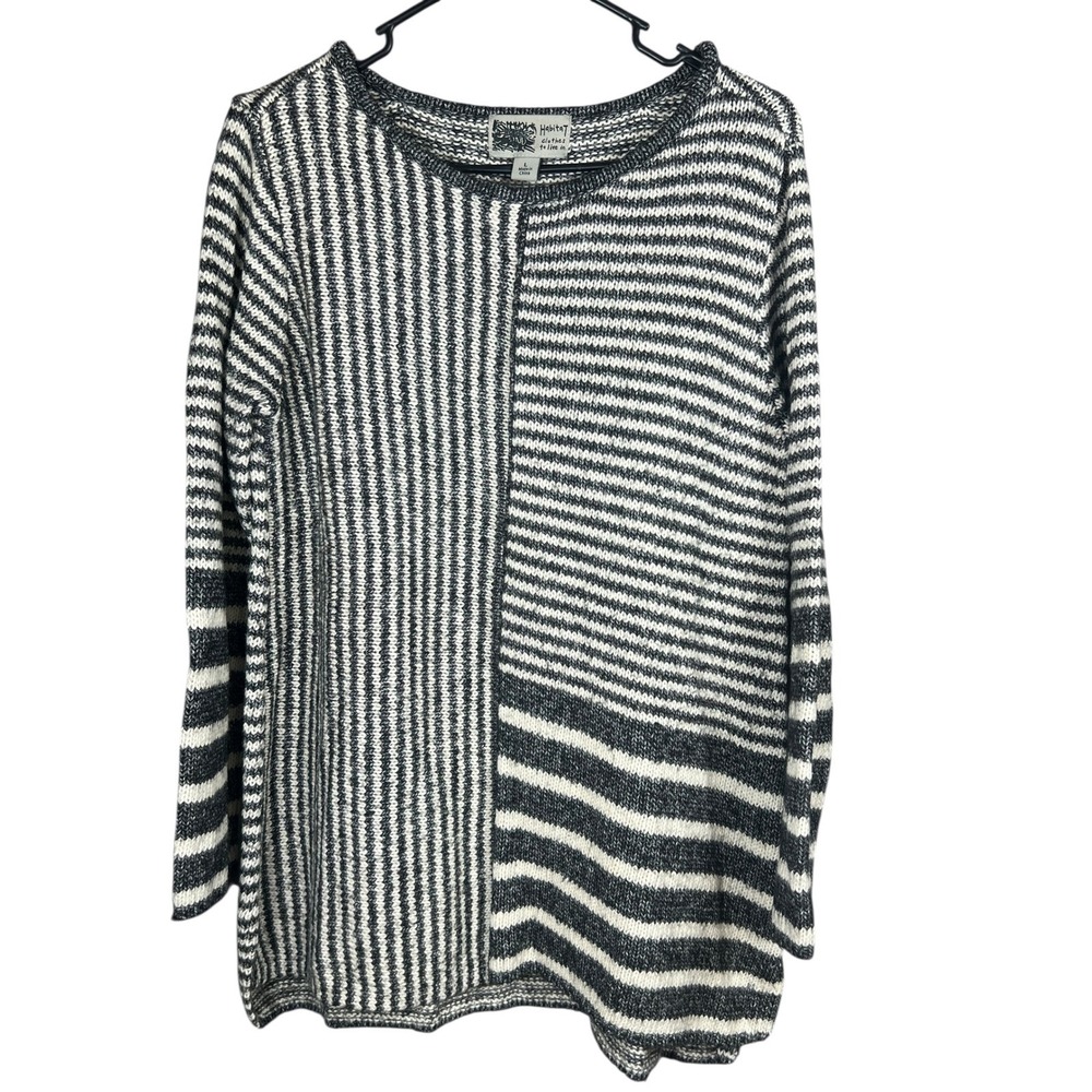 Habitat L Artsy Asymmetrical Stripe Sweater Tunic Lagenlook Art to Wear Knit